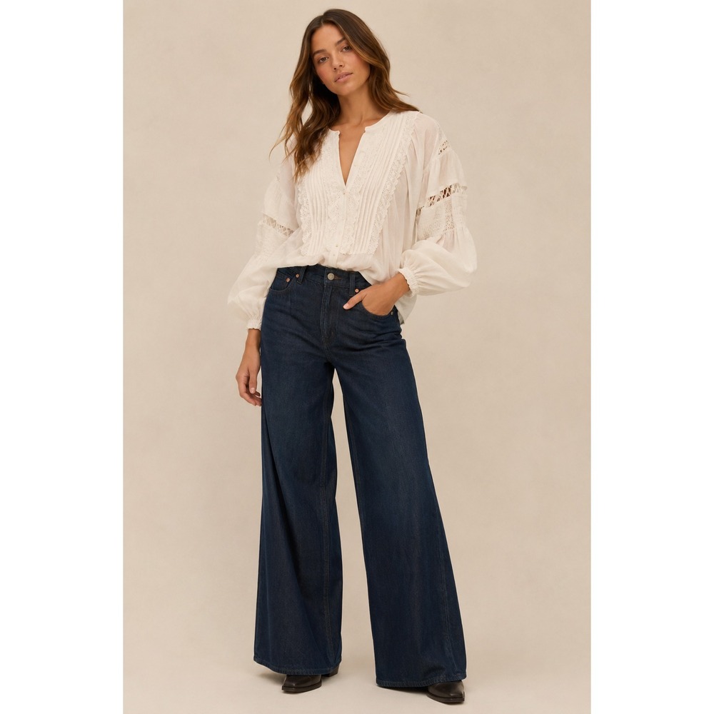 Levi's Ribcage Wide Leg Jeans Sz 26 Dark Wash Full Length Lyocell Cotton Blend